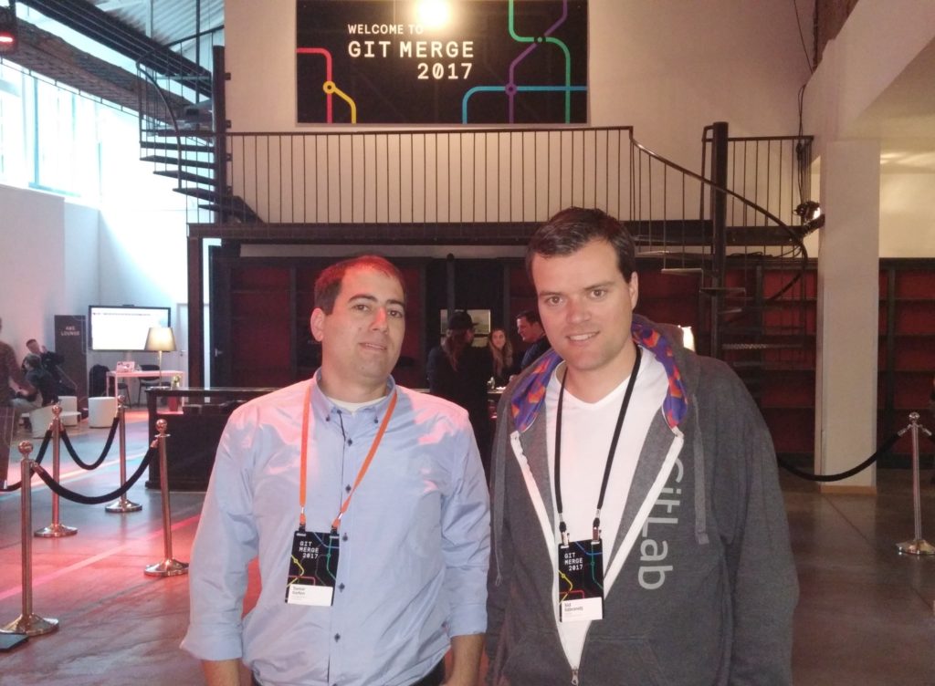 GitLab CEO with ALMtoolbox CEO at Git Merge 2017