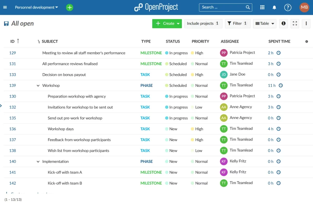 מעקב אחר זמן ועלויות של OpenProject 