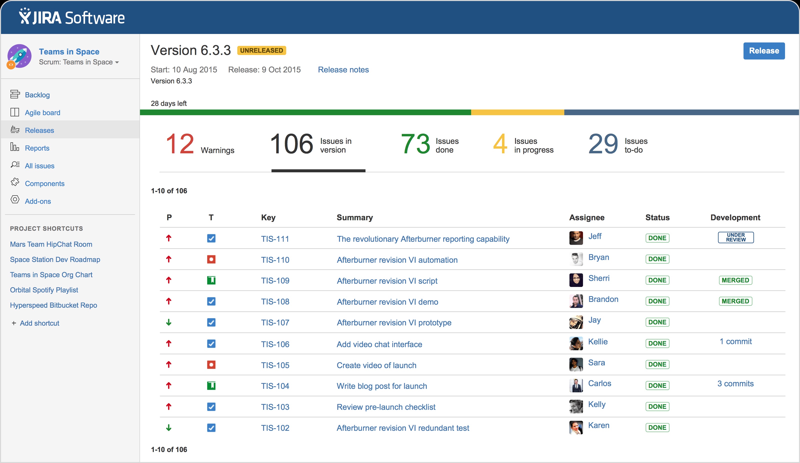 JIRA release and report